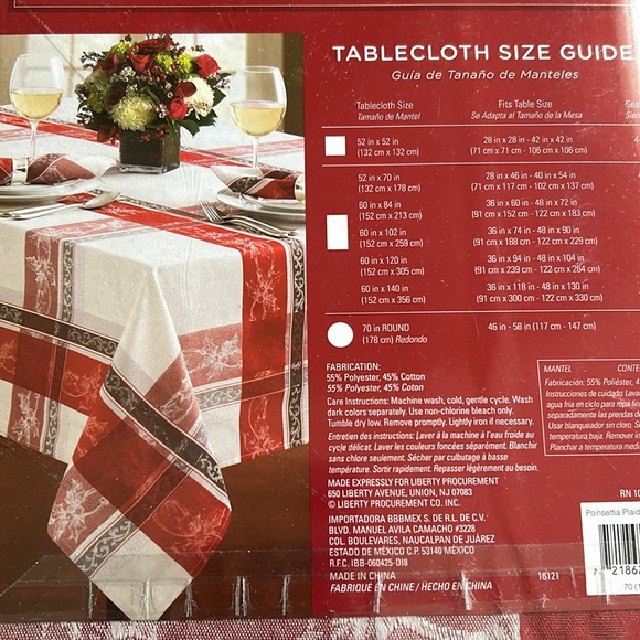 Holiday Tablecloth, new in package, Poinsettia Plaid, 70in Round - Picture 4 of 4